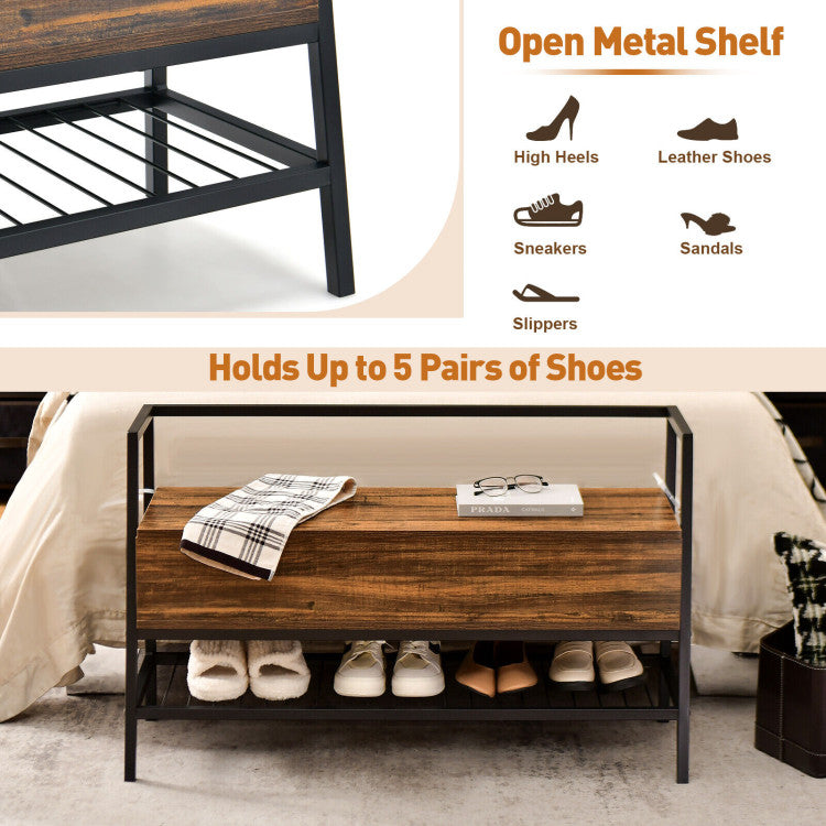 Industrial Shoe Bench with Storage Space and Metal Handrail
