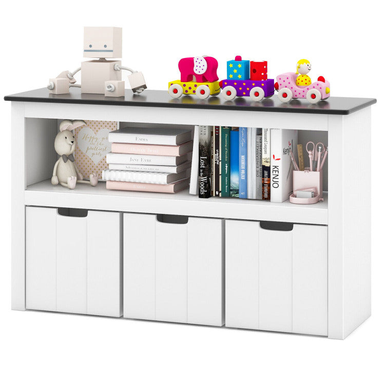 3-Drawer Kids Toy Storage Organizer with Open Shelf