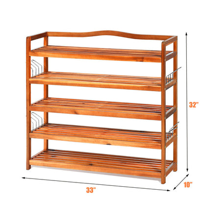 5-Tier Wood Large Shoe Rack Holds Up to 12-18 Pairs