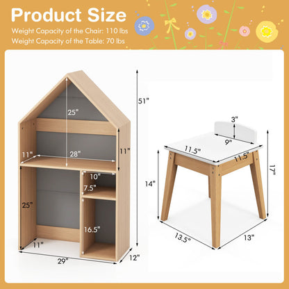 2-in-1 Kids House-Shaped Table and Chair Set