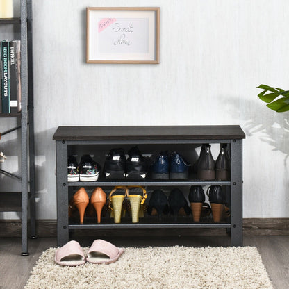 3-Tier Industrial Shoe Rack Bench with Storage Shelves