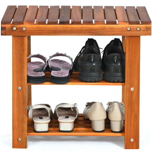 3-Tier Wood Shoe Rack 19' Shoe Bench Organizer