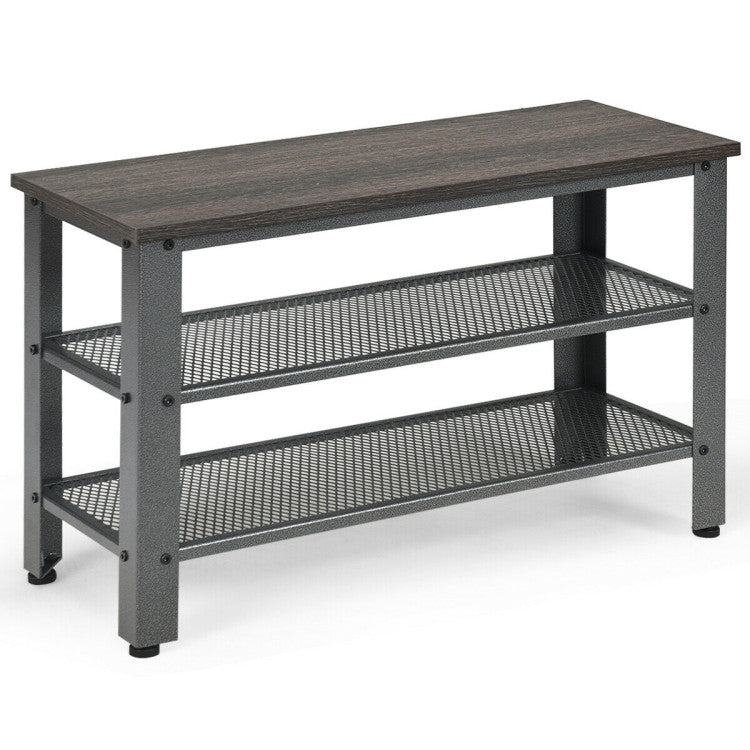 3-Tier Industrial Shoe Rack Bench with Storage Shelves