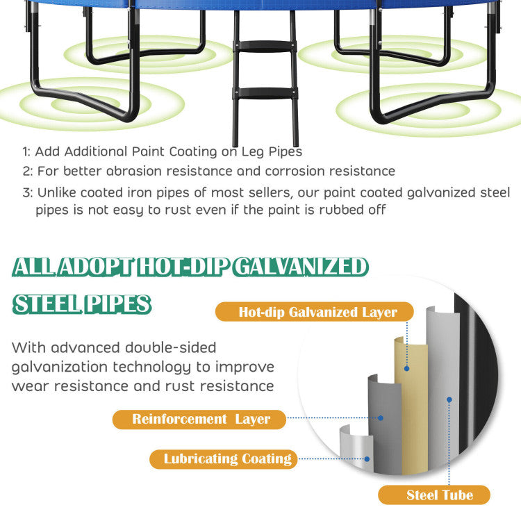 Recreational Trampoline with Basketball Hoop Safety Enclosure Net Ladder