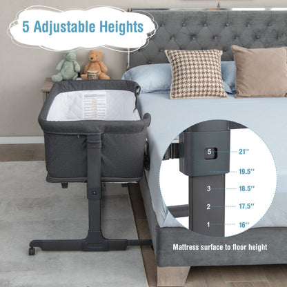 3-in-1 Foldable Baby Bedside Sleeper  with Mattress and 5 Adjustable Heights