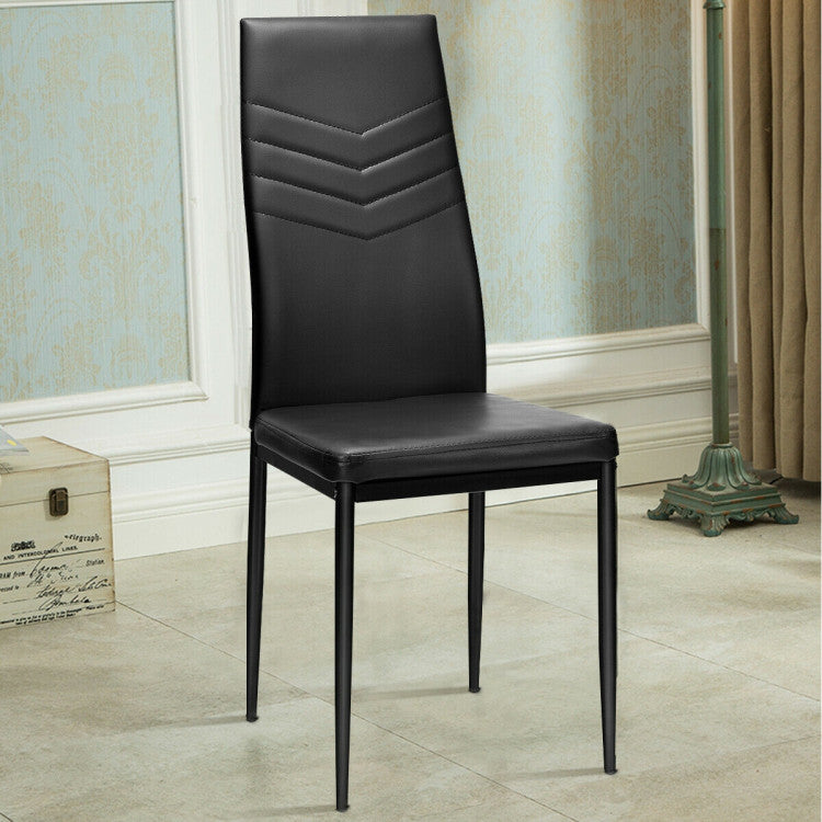 Set of 4 High-Back Dining Chairs with PVC Leather and Non-Slip Feet Pads