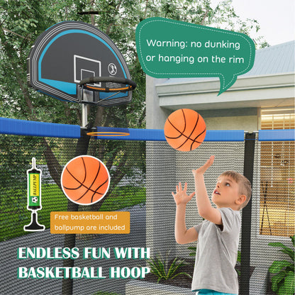 Recreational Trampoline with Basketball Hoop Safety Enclosure Net Ladder