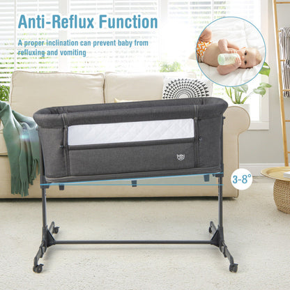 3-in-1 Foldable Baby Bedside Sleeper  with Mattress and 5 Adjustable Heights