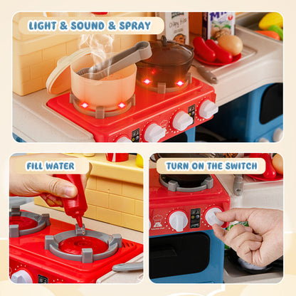 69 Pieces of Kitchen Playset Toys with Realistic Lights and Sounds
