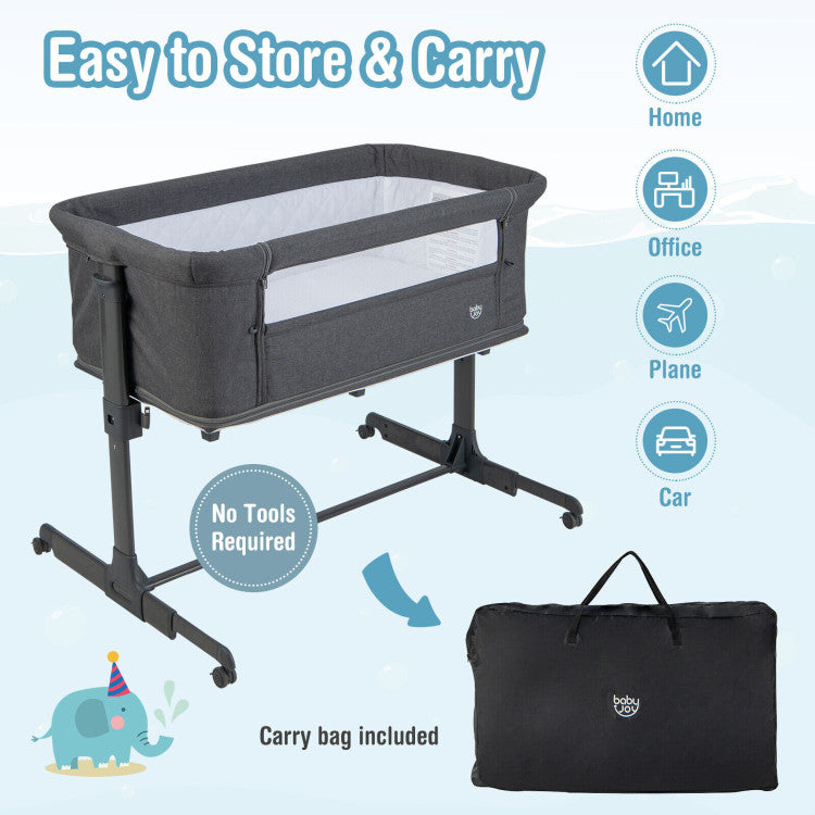 3-in-1 Foldable Baby Bedside Sleeper  with Mattress and 5 Adjustable Heights