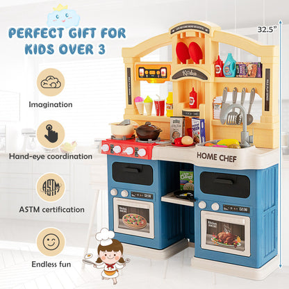 69 Pieces of Kitchen Playset Toys with Realistic Lights and Sounds