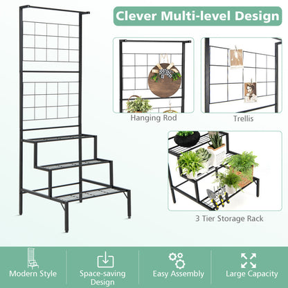 3-Tier Hanging Plant Stand with Grid Panel Display Shelf