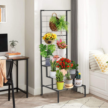3-Tier Hanging Plant Stand with Grid Panel Display Shelf