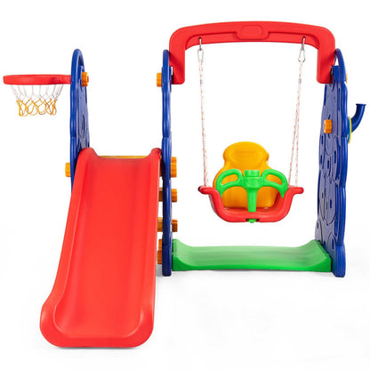 3-in-1 Junior Children's Freestanding Design Climber Slide Swing Seat Basketball Hoop