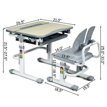 Height-Adjustable Kids Study Desk and Chair Set