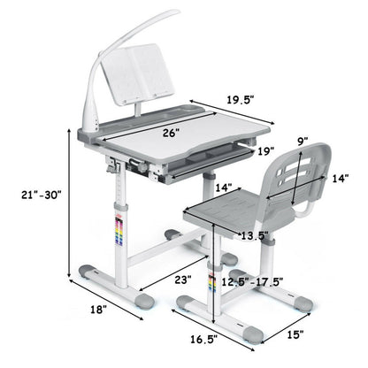 Adjustable Kid's Desk Chair Set with Lamp and Bookstand