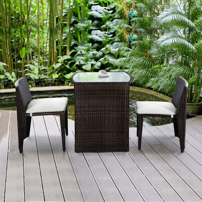 3-Piece Cushioned Wicker Patio Bistro Set