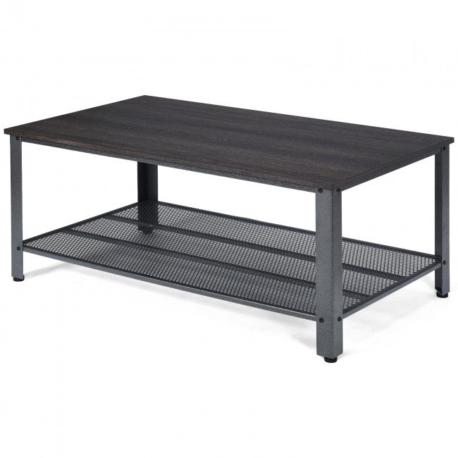 Metal Frame Wood Coffee Table Console Table with Storage Shelf