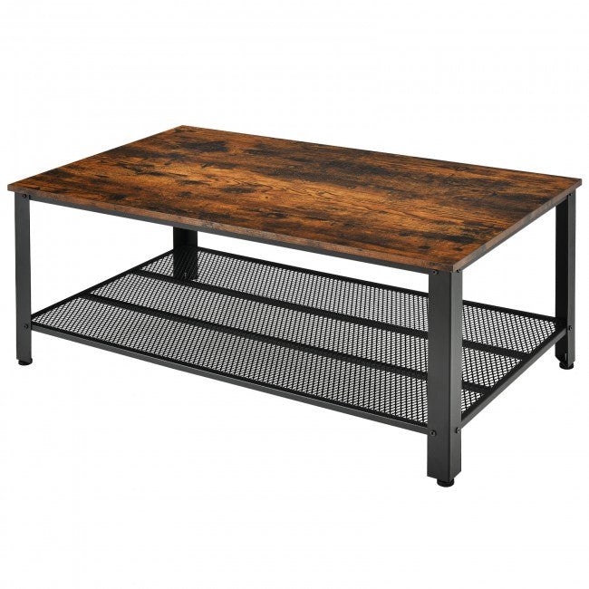 Metal Frame Wood Coffee Table Console Table with Storage Shelf