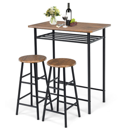 3 Pieces Bar Table Set with 2 Stools