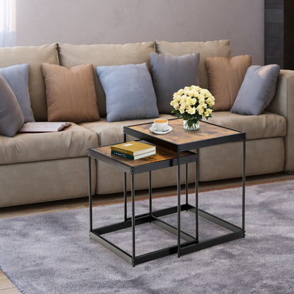 Set of 2 Modern Nesting Tables with Sturdy Steel Frame for Living Room