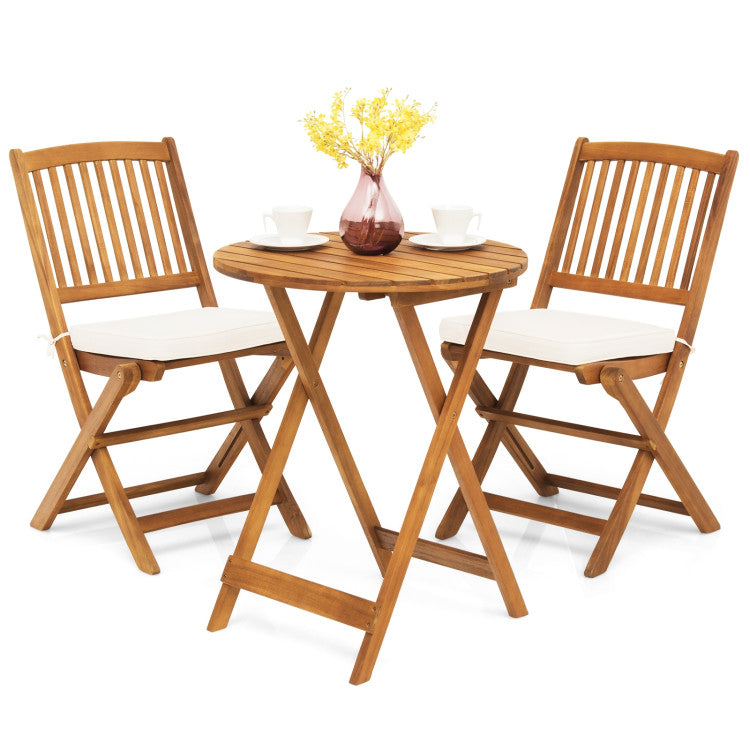 3-Piece Patio Folding Bistro Set with Padded Cushion and Round Coffee Table