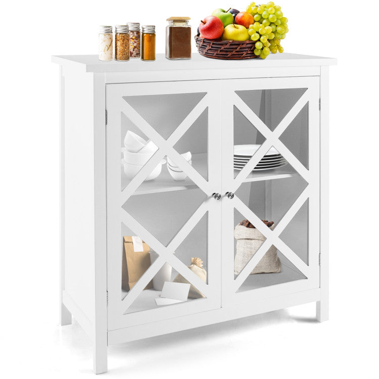 Buffet Cabinet with Tempered Glass Doors & Adjustable Shelves for Kitchen