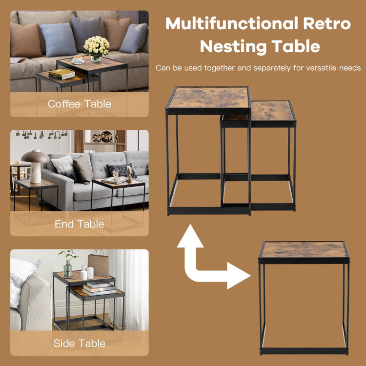 Set of 2 Modern Nesting Tables with Sturdy Steel Frame for Living Room