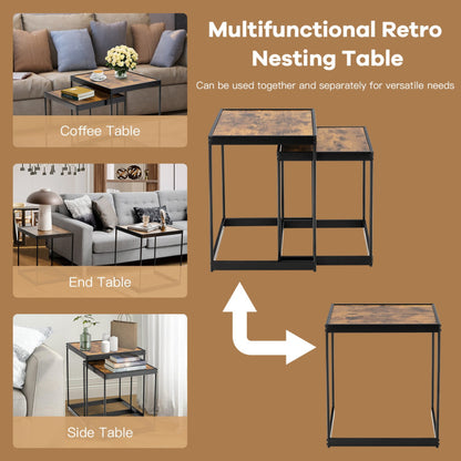 Set of 2 Modern Nesting Tables with Sturdy Steel Frame for Living Room