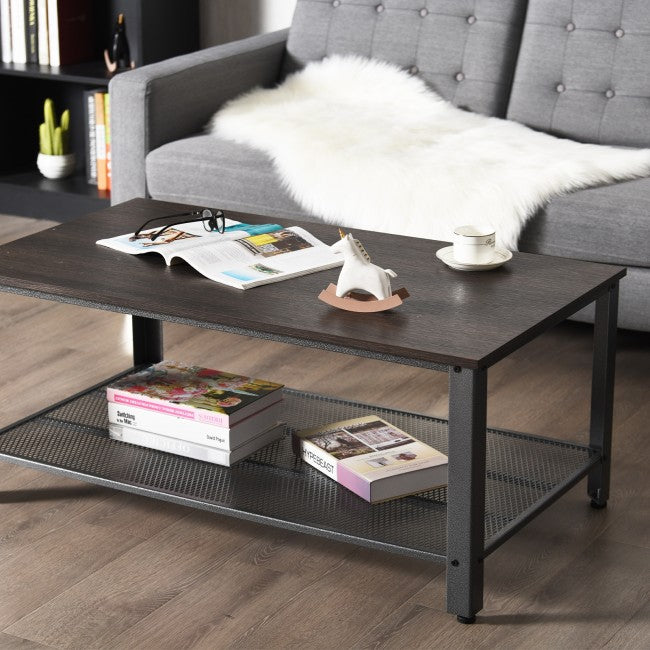 Metal Frame Wood Coffee Table Console Table with Storage Shelf