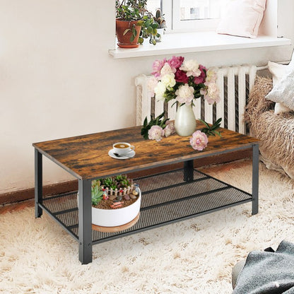 Metal Frame Wood Coffee Table Console Table with Storage Shelf