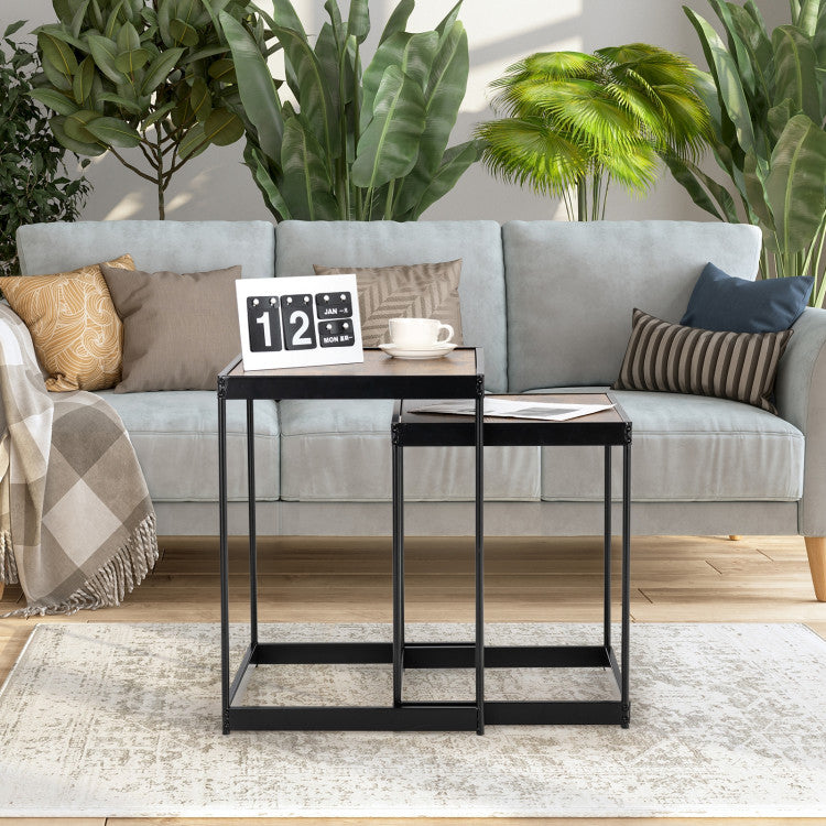 Set of 2 Modern Nesting Tables with Sturdy Steel Frame for Living Room