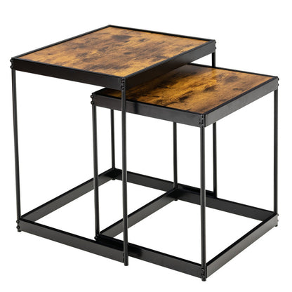 Set of 2 Modern Nesting Tables with Sturdy Steel Frame for Living Room