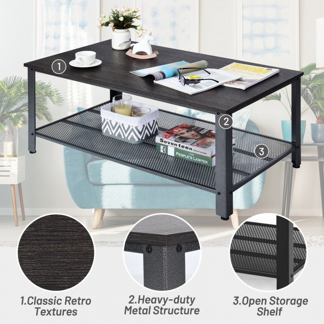 Metal Frame Wood Coffee Table Console Table with Storage Shelf