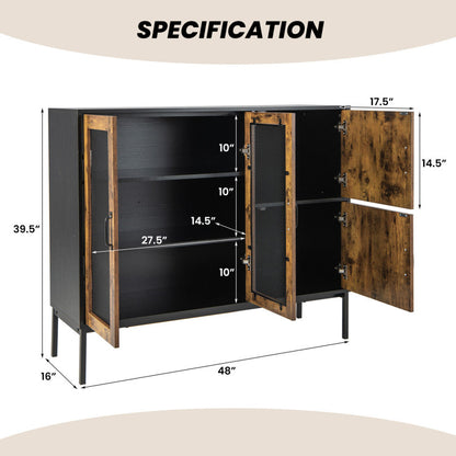 48" Industrial Kitchen Buffet Sideboard with Metal Mesh Doors and Anti-toppling Device