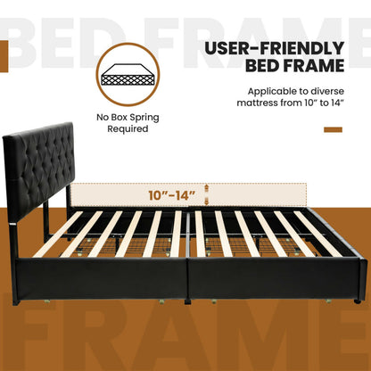 Full Leather Upholstered Platform Bed with 4 Drawers