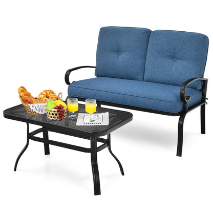 2 Piece Patio Cushioned Loveseat and Table Set