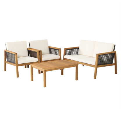 4-Piece Patio Rattan Furniture Set with Removable Cushions