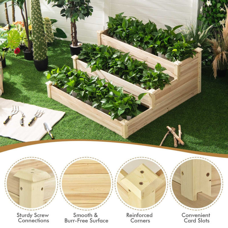 3-Tier Raised Garden Bed Wood Planter Kit