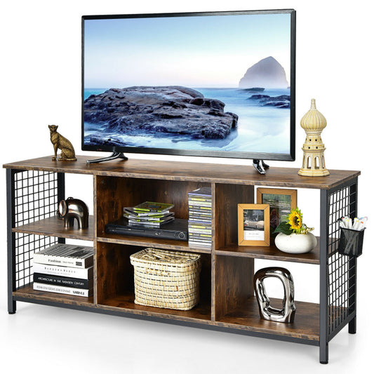 Mid-Century Wooden TV Stand with Storage Basket for TVs up to 65 Inch