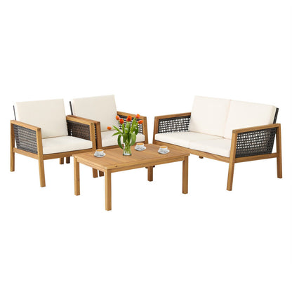 4-Piece Patio Rattan Furniture Set with Removable Cushions