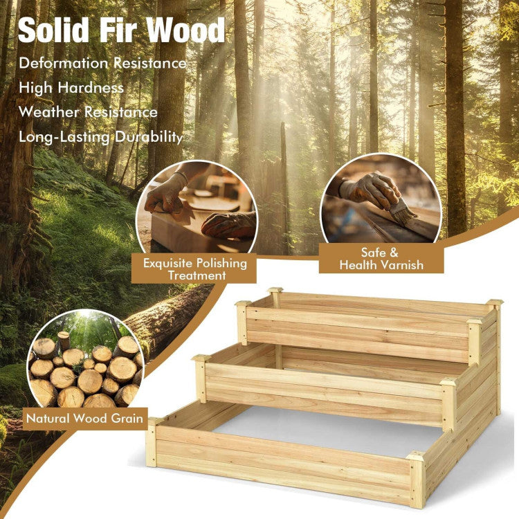 3-Tier Raised Garden Bed Wood Planter Kit