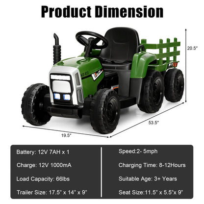 12V Ride-on Tractor with 3-Gear-Shift Ground Loader for Kids 3+ Years Old