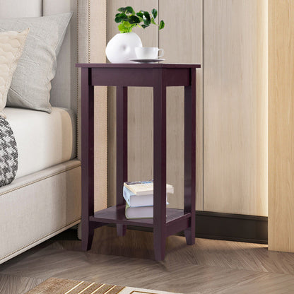 2-Tier Nightstand End Side Wooden Legs Table for Bedroom