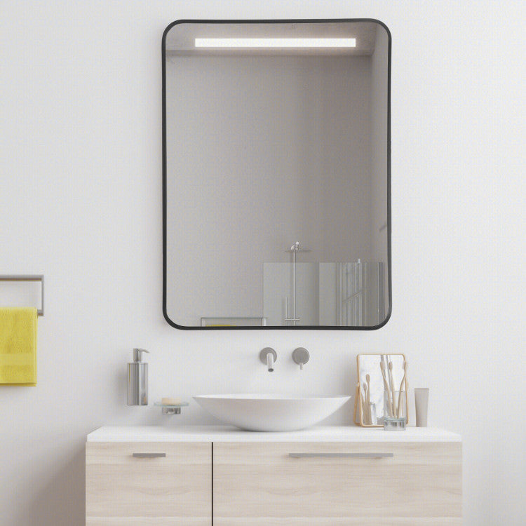 Metal Framed Bathroom Mirror with Rounded Corners