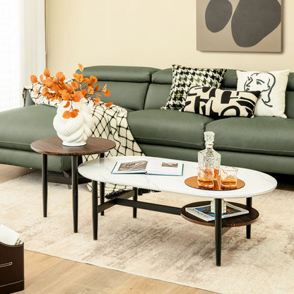 2 in 1 Nesting Coffee Table with Oval Coffee Table and Small Round Table