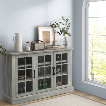 Farmhouse Buffet Cabinet with 3 Glass Door and Adjustable Shelves