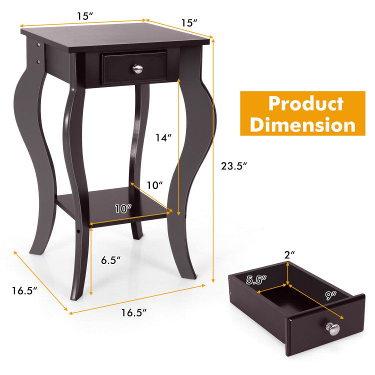 End Side Table with Drawer and Bottom Shelf