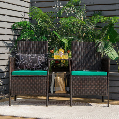 Rattan Wicker Conversation Set with Cushioned Loveseat and Glass Table