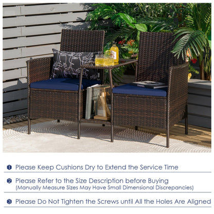 Rattan Wicker Conversation Set with Cushioned Loveseat and Glass Table